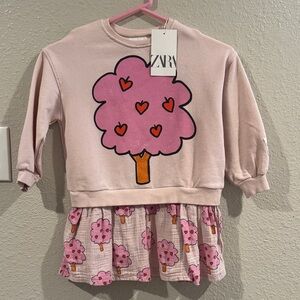 Zara Light Pink Kids Sweatshirt dress with strawberry tree.
